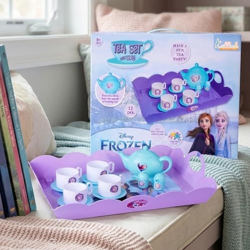 Kriiddaank Frozen Tea Party Set - Elsa & Anna Pretend Play Kitchen Toys for Kids, 12 Pcs Battery-Operated Tea Kettle with Boiling Sound & Music, Interactive Birthday Gift for Girls & Boys Ages 3+ - Image 1
