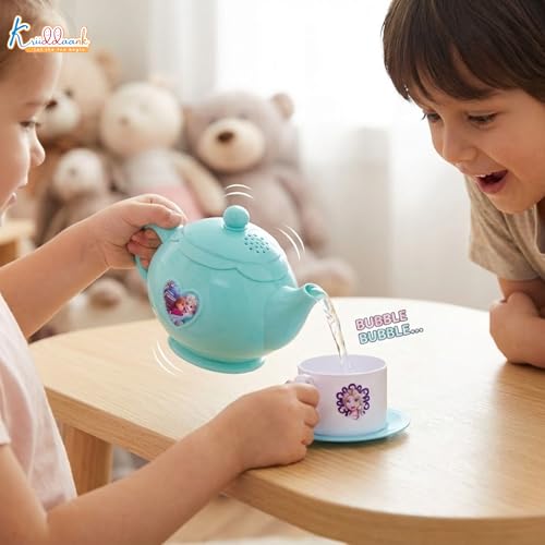 Kriiddaank Frozen Tea Party Set - Elsa & Anna Pretend Play Kitchen Toys for Kids, 12 Pcs Battery-Operated Tea Kettle with Boiling Sound & Music, Interactive Birthday Gift for Girls & Boys Ages 3+ - Image 4