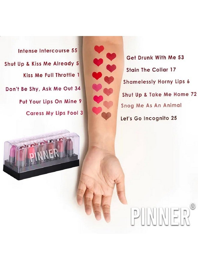 PINNER Lipstick Set, 12 Shades of Red, Burgundy, and Pink - Image 3