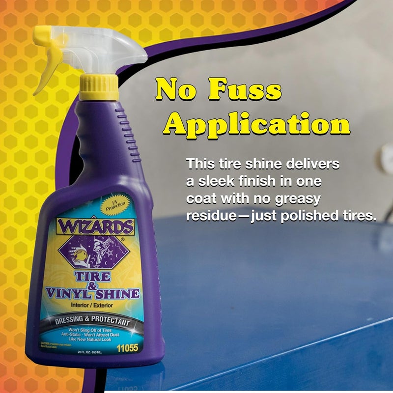 WIZARDS Tire and Wheel Vinyl Shine - Professional Detailing Spray - Dresses & Protects Tires, Trim, and Wheels - UV Protectant for Rubber, Vinyl, and Matte Surfaces - Automotive Care Spray - 22 oz - Image 5