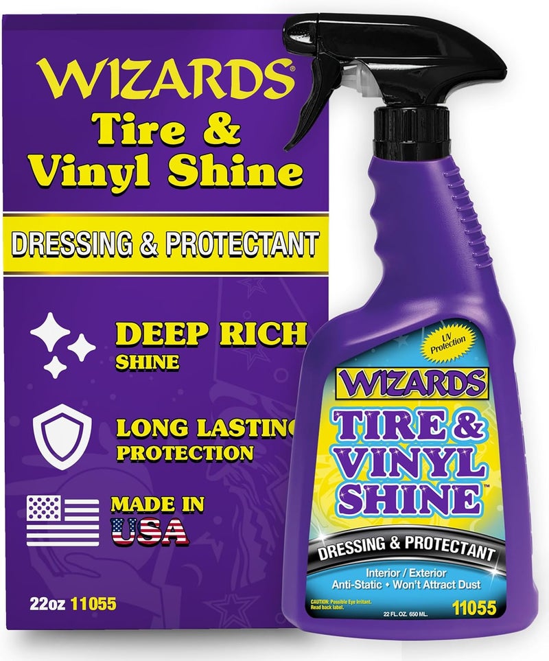 WIZARDS Tire and Wheel Vinyl Shine - Professional Detailing Spray - Dresses & Protects Tires, Trim, and Wheels - UV Protectant for Rubber, Vinyl, and Matte Surfaces - Automotive Care Spray - 22 oz - Image 1