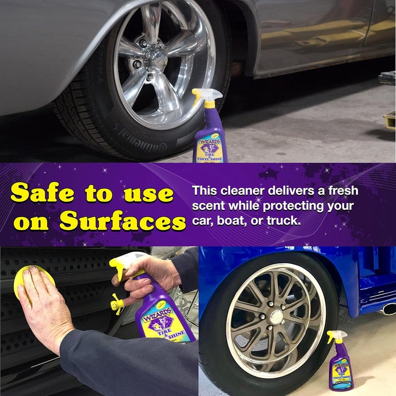 WIZARDS Tire and Wheel Vinyl Shine - Professional Detailing Spray - Dresses & Protects Tires, Trim, and Wheels - UV Protectant for Rubber, Vinyl, and Matte Surfaces - Automotive Care Spray - 22 oz - Image 4