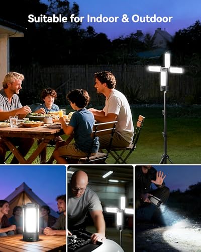 CORESLUX Rechargeable Camping Lights with Stand, 6000K Portable Work Light, 4 LED Lamp Heads Magnetic Flashlight with Detachable Tripod Camping Essentials for Outdoor Work, Garage, Camping, Fishing - Image 2