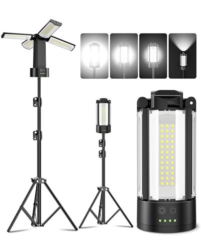 CORESLUX Rechargeable Camping Lights with Stand, 6000K Portable Work Light, 4 LED Lamp Heads Magnetic Flashlight with Detachable Tripod Camping Essentials for Outdoor Work, Garage, Camping, Fishing - Image 1