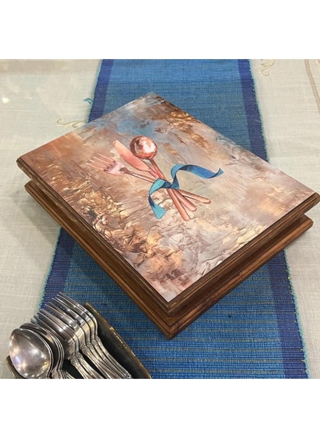 TR Designs Wooden Cutlery Storage Box with Lid Golden Hues  - Image 2