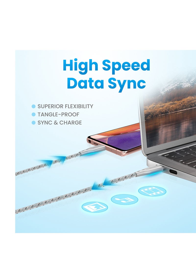 Remson كابل رمسون رابيد-لينك نايلون مضفر USB-A إلى Type C للشحن السريع ومزامنة البيانات 2 متر أبيض - Image 5