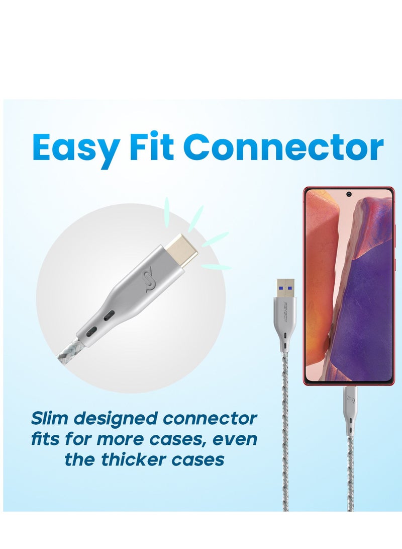 Remson كابل رمسون رابيد-لينك نايلون مضفر USB-A إلى Type C للشحن السريع ومزامنة البيانات 2 متر أبيض - Image 3