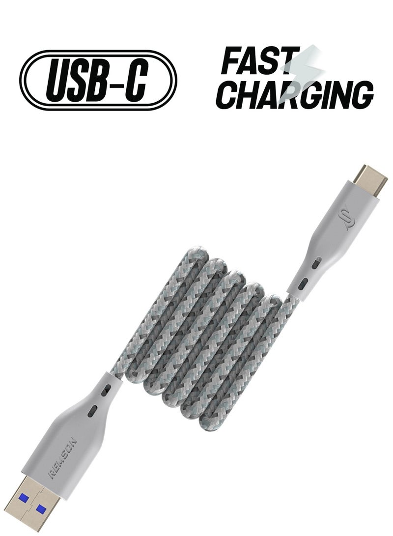 Remson كابل رمسون رابيد-لينك نايلون مضفر USB-A إلى Type C للشحن السريع ومزامنة البيانات 2 متر أبيض - Image 1