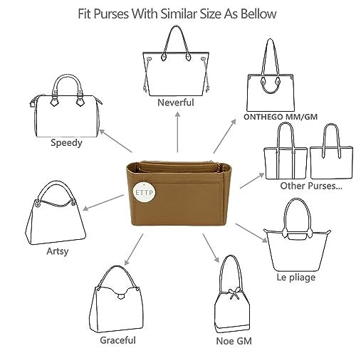 ETTP Purse Organizer Insert For Handbags Tote Bag Organizer Insert Handbag Organizer For Tote Handbags Compatible with Neverful Speedy and More SmallLighting Coffee - Image 3