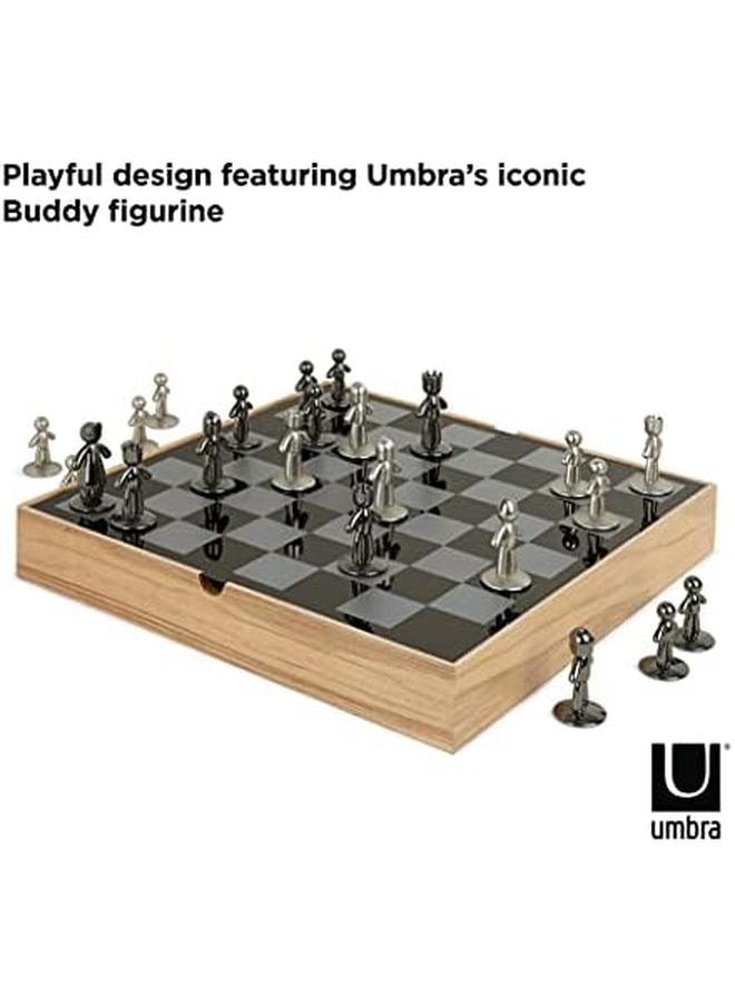 امبرا مجموعة شطرنج بادي للأطفال والكبار لعبة رقعة الشطرنج الأصلية الحديثة مصنوعة من المعدن مع لمسة نهائية من النيكل والتيتانيوم مقاس 13 - Image 3