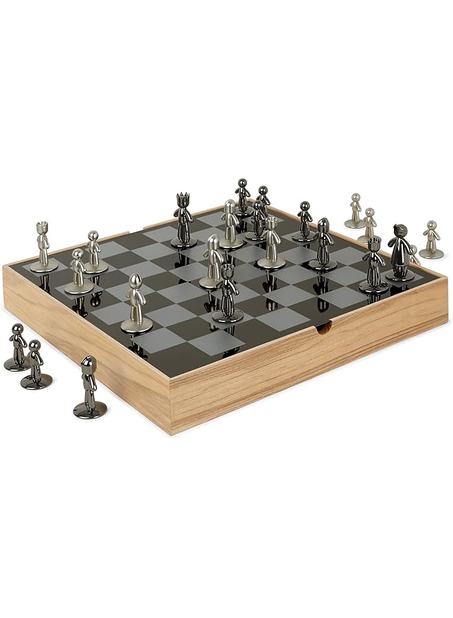 امبرا مجموعة شطرنج بادي للأطفال والكبار لعبة رقعة الشطرنج الأصلية الحديثة مصنوعة من المعدن مع لمسة نهائية من النيكل والتيتانيوم مقاس 13 - Image 1