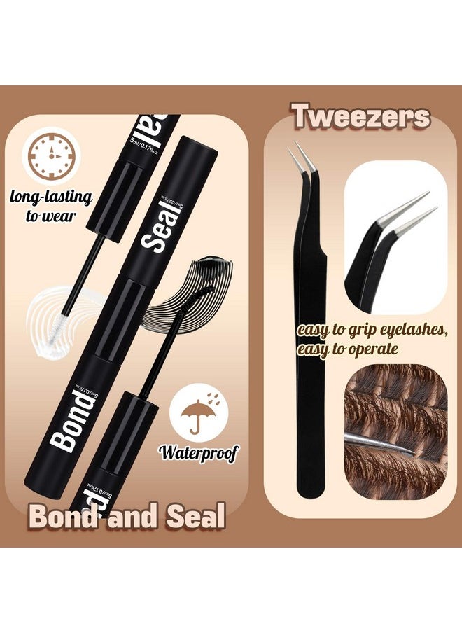 FANXITON Brown Lash Clusters 320 Pcs Lash Extension Kit Fluffy DIY Eyelash Extensions Kit Natural Look Cluster Lashes D Curl 8-16 MM Mixed Lash Bond and Seal Lash Tweezers for Lash Clusters Kit DIY at Home  - Image 2