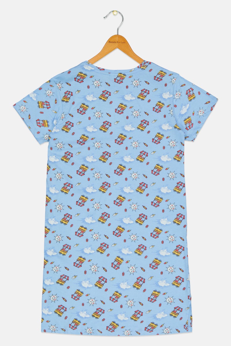 zivame Kids Girl Allover Print Short Sleeve Sleepwear Dress, Multicolor - Image 2