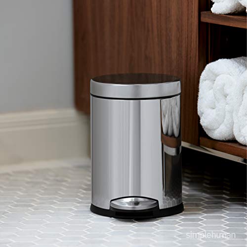 simplehuman 4.5 Liter / 1.2 Gallon Round Bathroom Step Trash Can, Polished Stainless Steel - Image 3