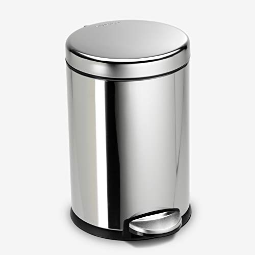 simplehuman 4.5 Liter / 1.2 Gallon Round Bathroom Step Trash Can, Polished Stainless Steel - Image 1