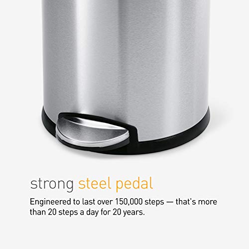 simplehuman 4.5 Liter / 1.2 Gallon Round Bathroom Step Trash Can, Polished Stainless Steel - Image 4