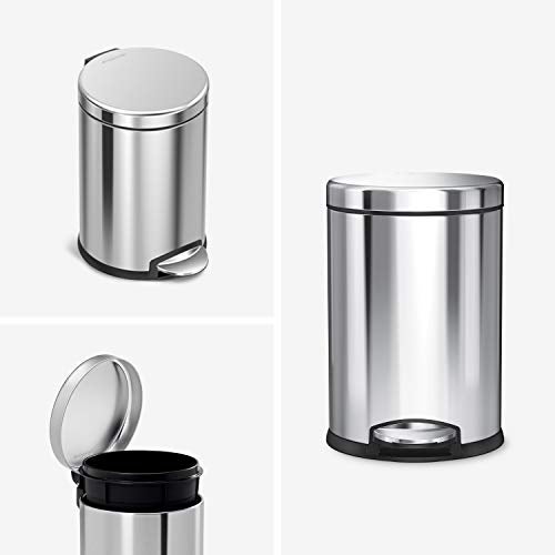 simplehuman 4.5 Liter / 1.2 Gallon Round Bathroom Step Trash Can, Polished Stainless Steel - Image 2
