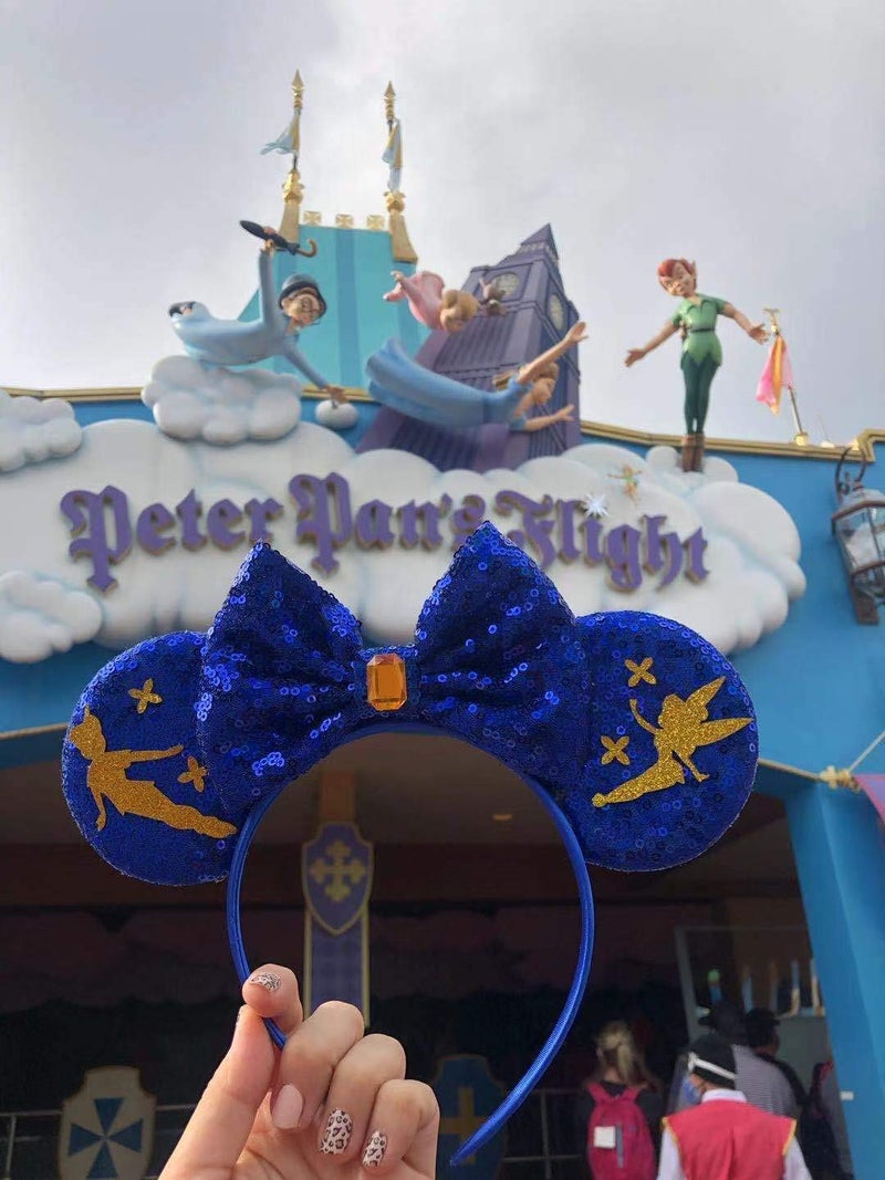 CLGIFT HAIRBAND Peter Pan Flight Minnie Ears, 1 Count (Pack of 1), Silver gold blue iridescent, Rainbow Sparkle Mouse Ears, Classic Red Sequin, Handmade, Unisex-Adults - Image 2