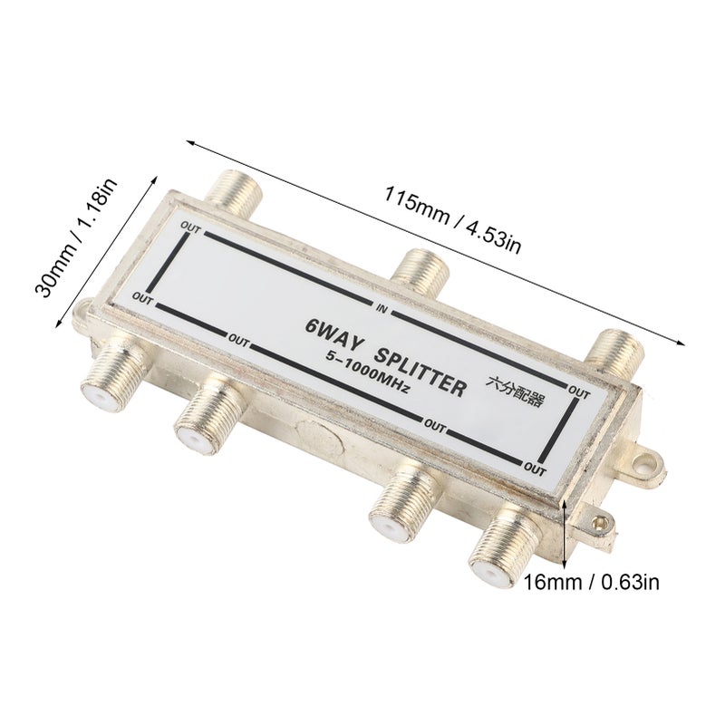 6 Way Coax Cable Splitter 5-1000MHz CATV TV Antenna Coaxial Signal Split - Image 2