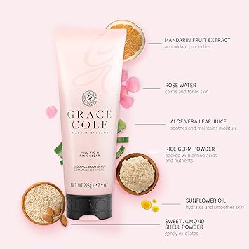 Grace Cole Wild Fig Pink Cedar Exfoliating Body Scrub 238ml Refreshing Hydrating Essential Oils Vegan and Cruelty Free No SLS or Parabens Made In England - Image 2
