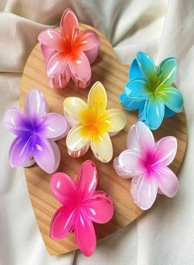 Raenso 4 Pcs Flower Hair Claw Multicolor, Hawaiian Flower Hair Clips for Women, Floral Claw Clips for Women, Beach Tropical Hair Accessories for Girls - Image 1