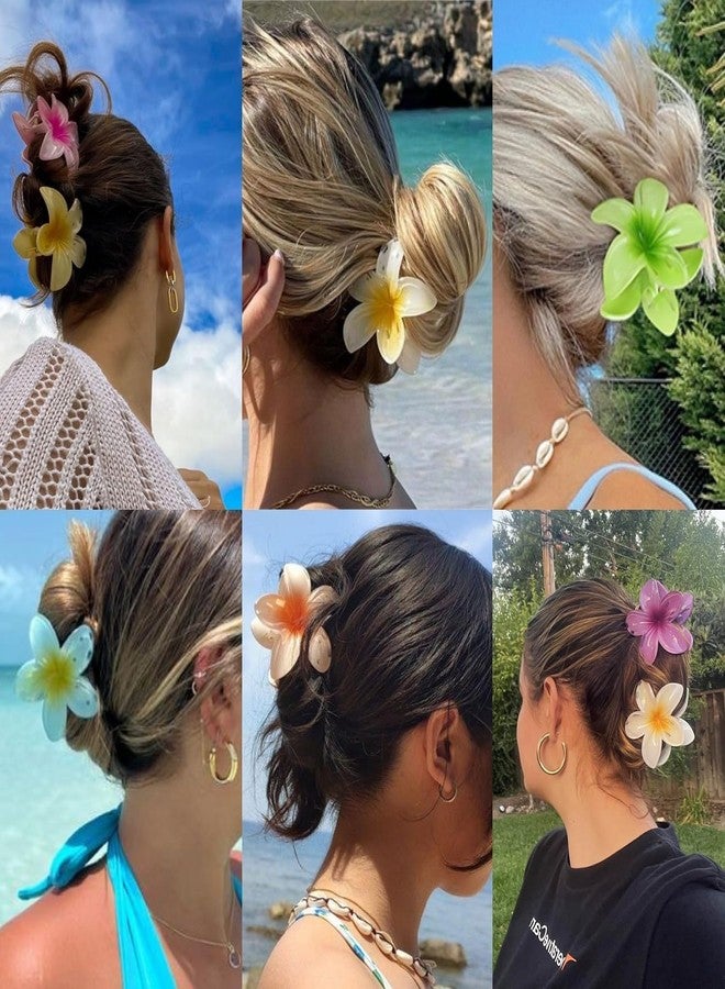 Raenso 4 Pcs Flower Hair Claw Multicolor, Hawaiian Flower Hair Clips for Women, Floral Claw Clips for Women, Beach Tropical Hair Accessories for Girls - Image 4