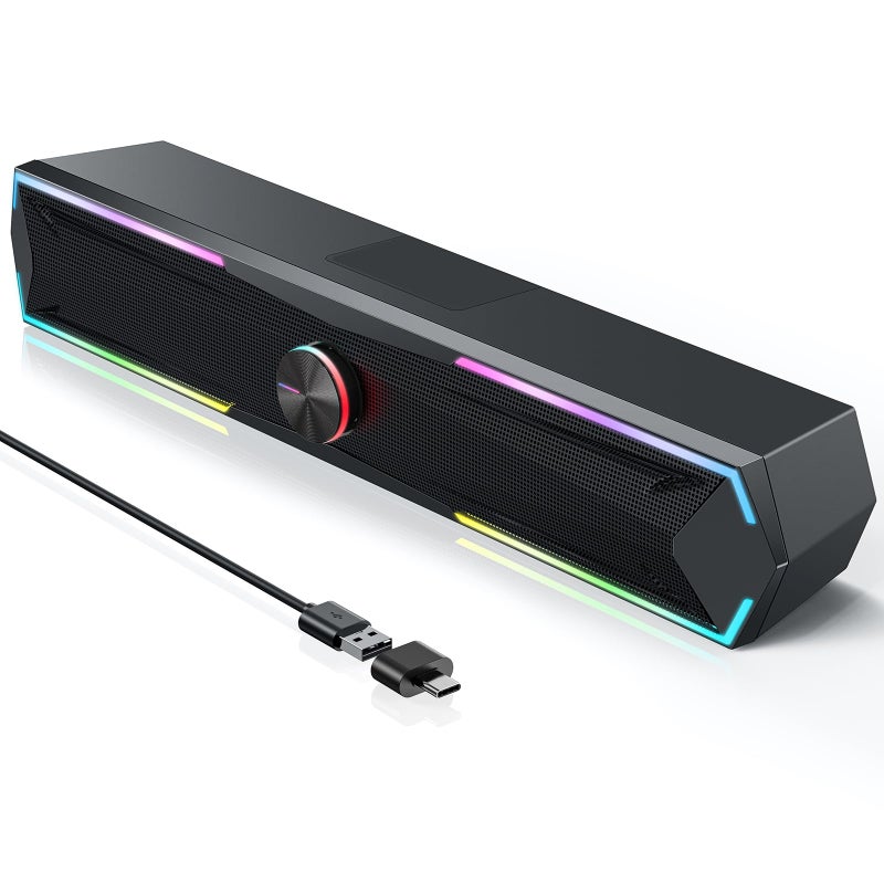 Tylubio Computer Speakers for Pc Desktop with Clear Sound, Flowing LED PC Speaker for Computer Desktop Laptop Monitor, Bluetooth & USB Input - Image 1