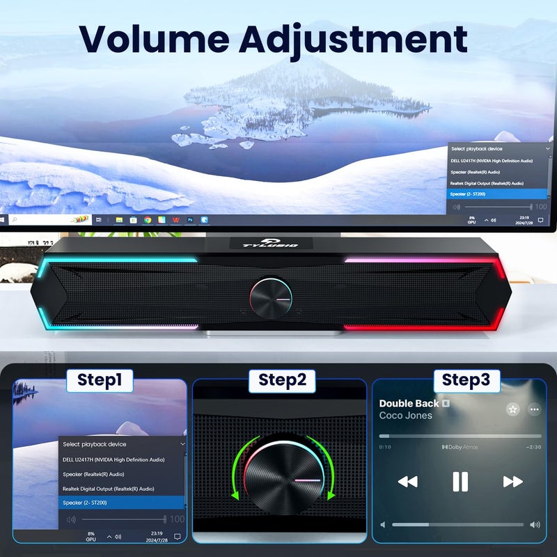 Tylubio Computer Speakers for Pc Desktop with Clear Sound, Flowing LED PC Speaker for Computer Desktop Laptop Monitor, Bluetooth & USB Input - Image 2