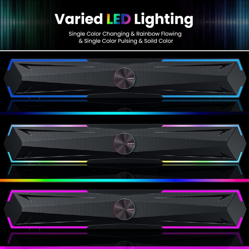 Tylubio Computer Speakers for Pc Desktop with Clear Sound, Flowing LED PC Speaker for Computer Desktop Laptop Monitor, Bluetooth & USB Input - Image 3