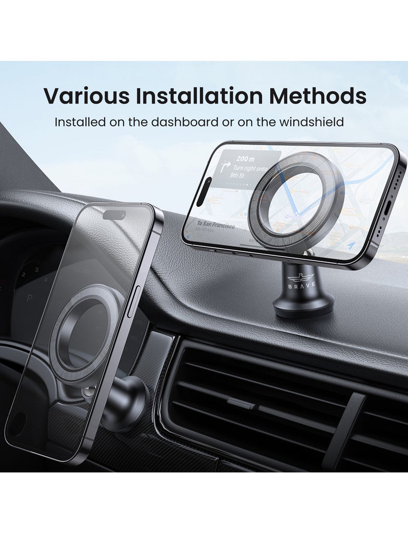 Brave Magnetic Car Mount, [High-Grade N52H Magnets] Magnetic Car Phone Holder for Car Dashboard, iPhone Car Holder Mount Vent Phone Mount for Car Compatible with iPhone 15 Pro Max/Plus, 14/13/12 Series  - Image 3
