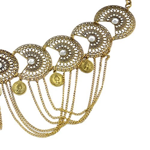 Idealway Vintage Silver/Bronze Waist Chian Hollow out Carving Rhinestone Crystal Body Chain Summer Beach Body Waist Chain Jewelry (Brown) - Image 5