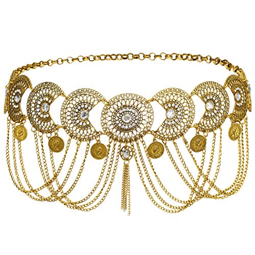 Idealway Vintage Silver/Bronze Waist Chian Hollow out Carving Rhinestone Crystal Body Chain Summer Beach Body Waist Chain Jewelry (Brown) - Image 1