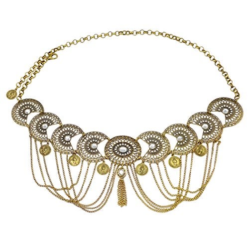 Idealway Vintage Silver/Bronze Waist Chian Hollow out Carving Rhinestone Crystal Body Chain Summer Beach Body Waist Chain Jewelry (Brown) - Image 4