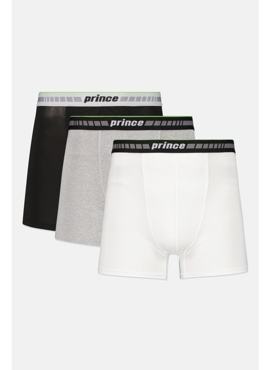 Prince Men 3 Pieces Brand Logo Boxer Brief, White Combo  - Image 1