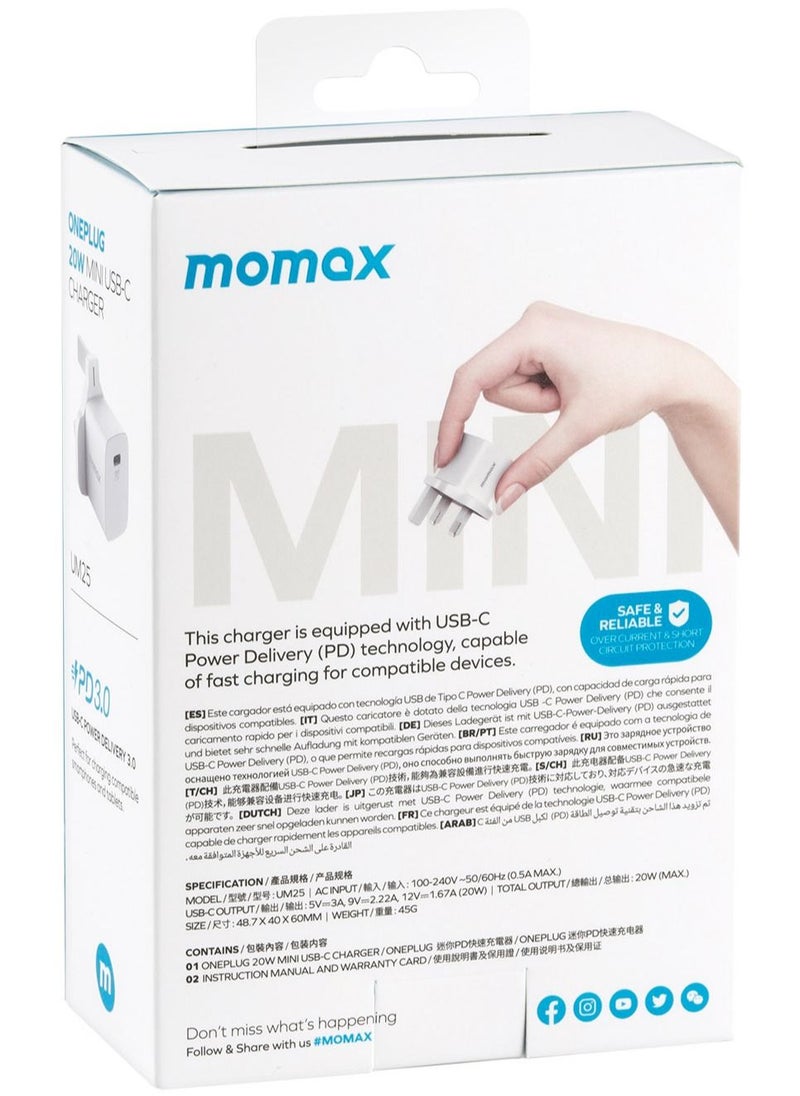 Momax - Super Compact Portable One Plug UM25 Mini USB-C PD 3.0 Fast Charger - Image 1