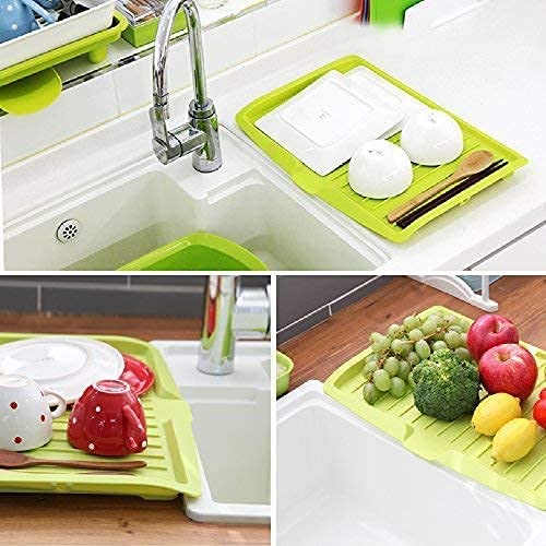Primetan Plastic Sink Dish Drainer Kitchen Tools Organizer Washing Holder Storage Rack Drain Board for Fruit Vegetables Glass Green - Image 4