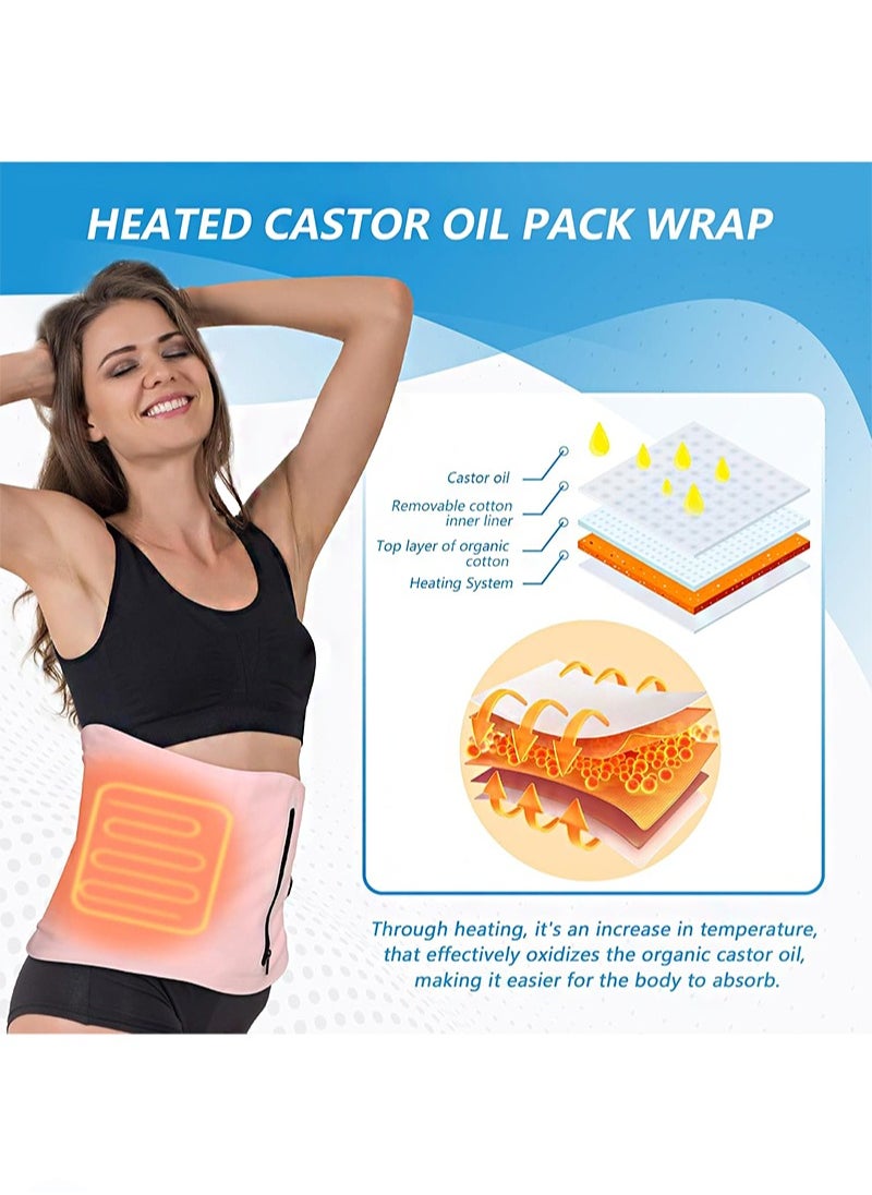 HaLunhi Heating Castor Oil Pack Kit for Liver Detox & Neck， Reusable Organic Cotton Flannel Castor Oil Wrap Compress Stomach Thyroid， Electric Castor Oil Pack with Heating Pad for Liver Detox  - Image 2