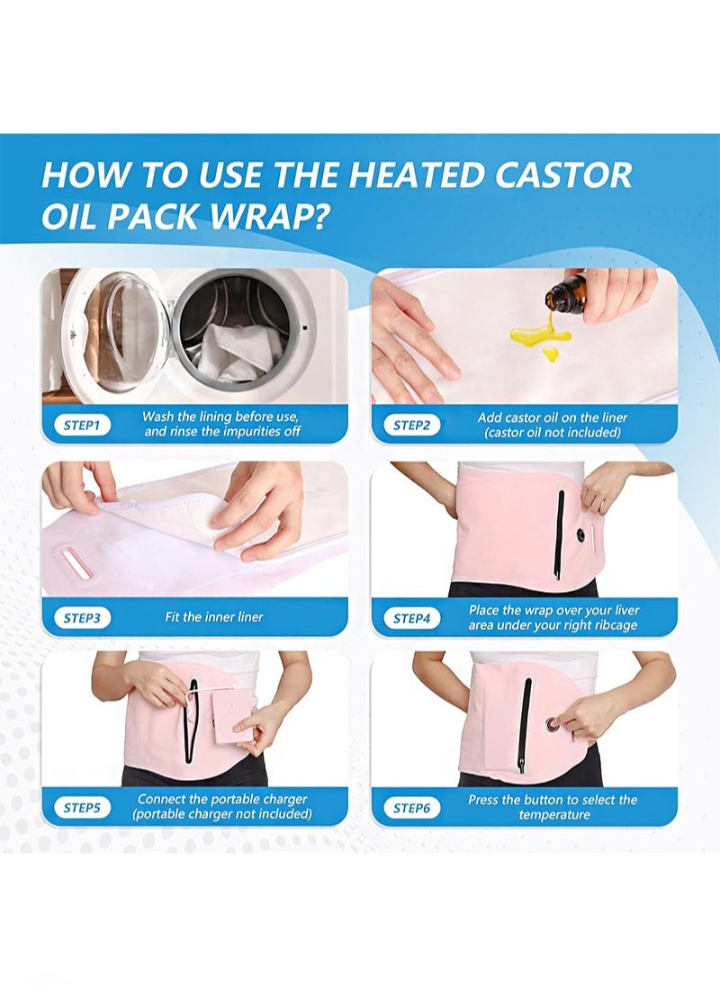 HaLunhi Heating Castor Oil Pack Kit for Liver Detox & Neck， Reusable Organic Cotton Flannel Castor Oil Wrap Compress Stomach Thyroid， Electric Castor Oil Pack with Heating Pad for Liver Detox  - Image 5