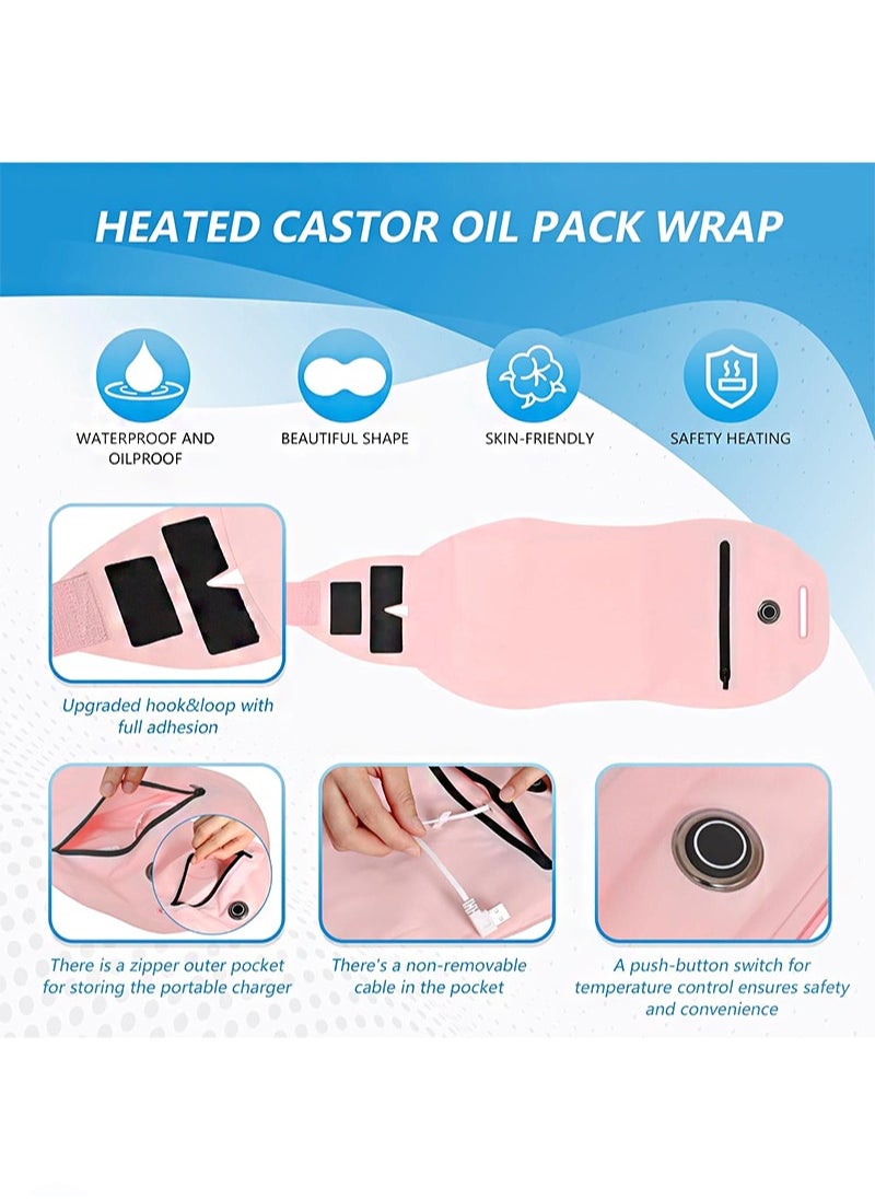 HaLunhi - Heating Castor Oil Pack Kit for Liver Detox & Neck， Reusable Organic Cotton Flannel Castor Oil Wrap Compress Stomach Thyroid， Electric Castor Oil Pack with Heating Pad for Liver Detox - Image 1