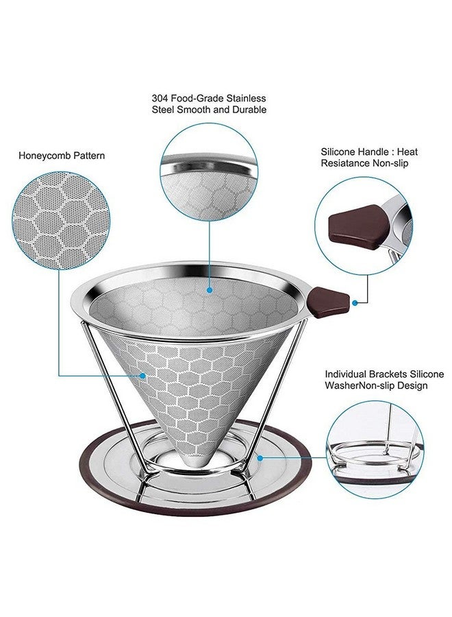 HASTHIP® Filter Coffee Maker 800 Mesh with Handle Pour Over Coffee Filter Stainless Steel V60 Coffee Dripper 100% Paperless Maker Honeycomb Cup Cafe Keeping Nature Coffee Flavour Easy To Use And Clean - Image 2