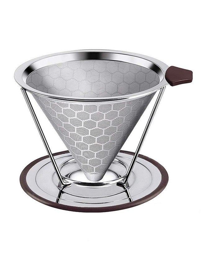 HASTHIP® Filter Coffee Maker 800 Mesh with Handle Pour Over Coffee Filter Stainless Steel V60 Coffee Dripper 100% Paperless Maker Honeycomb Cup Cafe Keeping Nature Coffee Flavour Easy To Use And Clean - Image 1