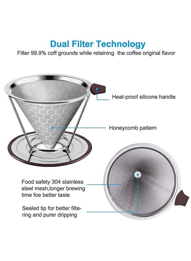HASTHIP® Filter Coffee Maker 800 Mesh with Handle Pour Over Coffee Filter Stainless Steel V60 Coffee Dripper 100% Paperless Maker Honeycomb Cup Cafe Keeping Nature Coffee Flavour Easy To Use And Clean - Image 3