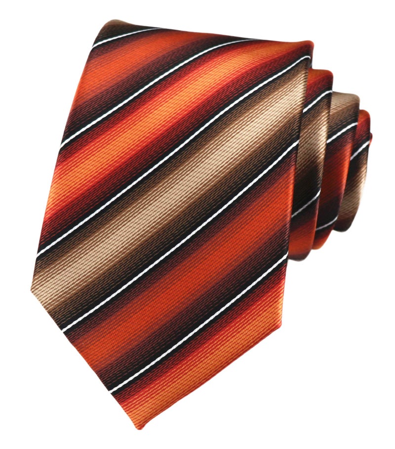 Secdtie Men's Narrow Stripe Pattern Ties Orange Tan Black Handmade Autumn Silk Neckties - Image 1