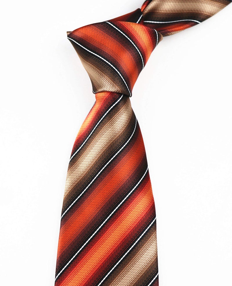 Secdtie Men's Narrow Stripe Pattern Ties Orange Tan Black Handmade Autumn Silk Neckties - Image 4