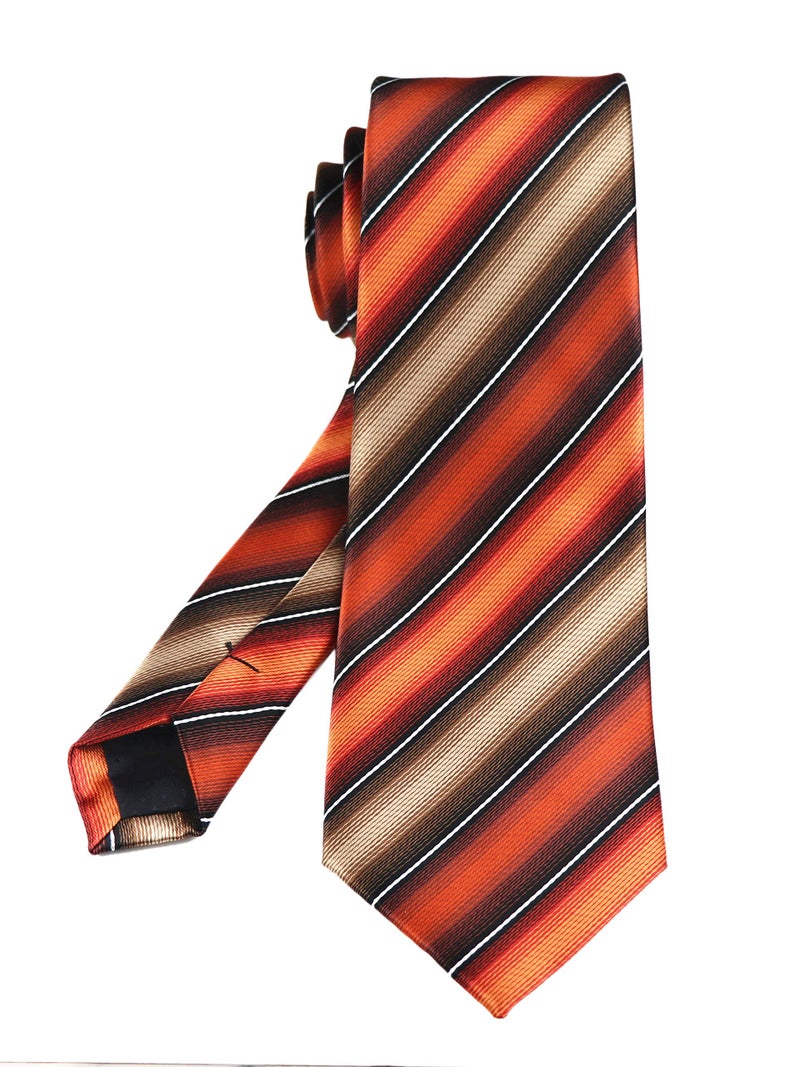 Secdtie Men's Narrow Stripe Pattern Ties Orange Tan Black Handmade Autumn Silk Neckties - Image 3