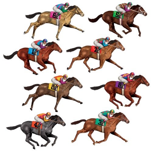 Beistle Race Horse Props 8-Count – 29" Cutout Horse Images Printed on 2 Clear Plastic Sheets for Racehorse Sports Day Decorations, Horse Racing Parties, and Wall Backdrops - Image 1