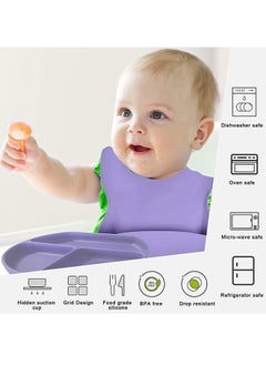 Super ZYouth 5-Pieces Silicone Baby Feeding Set, Baby Led Weaning Supplies with Suction Bowl and Divided Plate, Wooden Spoon and Fork, Toddler Tableware Set with Adjustable Soft Silicone Bib  - Image 4