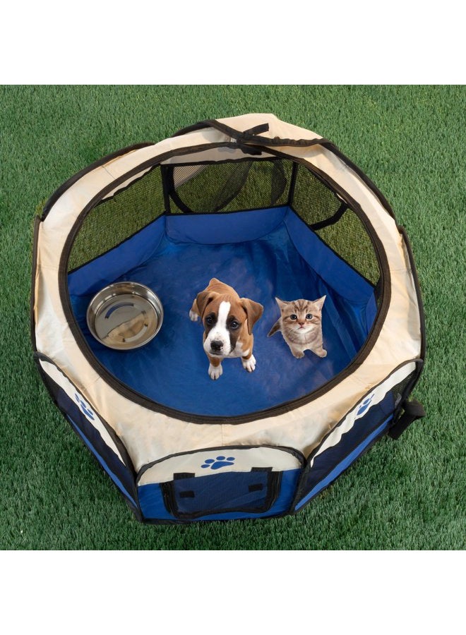 PETMAKER Pop-Up Pet Playpen - 26-Inch Indoor and Outdoor Dog Kennel with Carrying Bag - Portable Pet Enclosure for Dogs and Small Animals (Blue) - Image 2