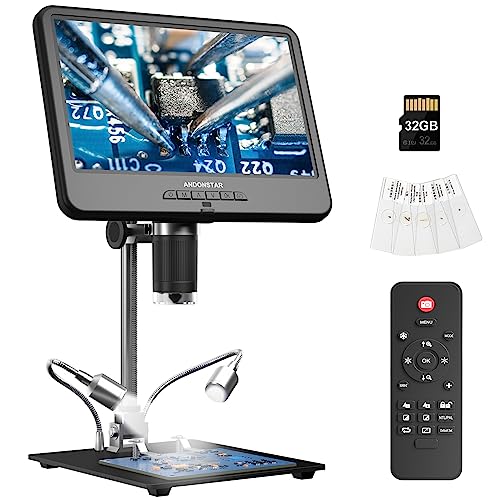 Andonstar AD210 10.1 Inch LCD Digital Microscope for Adults, Soldering Microscope for Electronics Repair, Coin Microscope Camera Full View for Error Coins with Light, Biological Slides Kit, 32G Card - Image 1