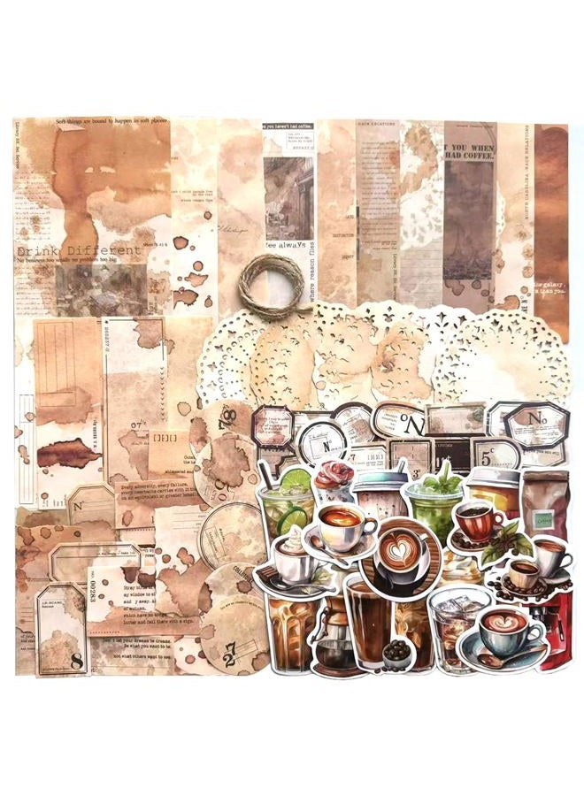 MAXLEAF 115 Pieces Coffee Drink Scrapbook Supplies Pack, Vintage Decorative Craft Paper Aesthetic Vinyl Stickers Ephemera for Bullet Junk Journal Planner Album Decoupage Collage - Image 1